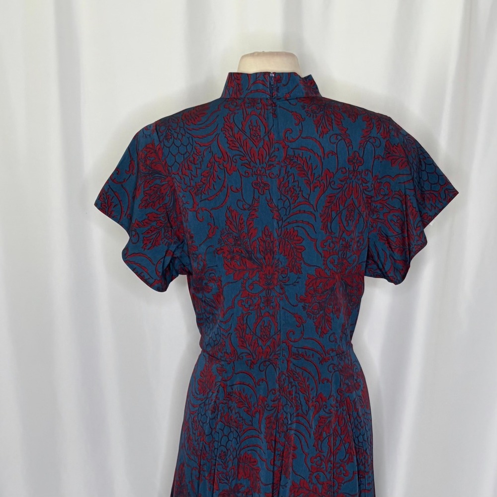 UNIQUE VINTAGE 1950s Damask Baltimore Swing Dress Blue Red Retro Pinup X-Large - Picture 11 of 13